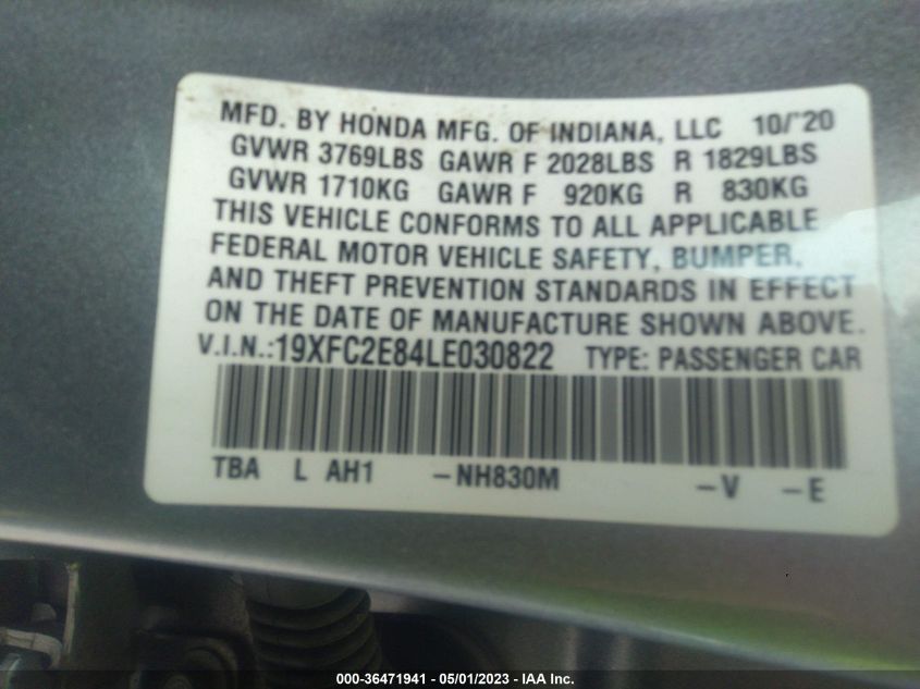 2020 HONDA CIVIC SEDAN SPORT - 19XFC2E84LE030822