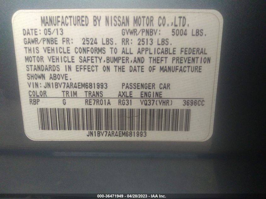 2014 INFINITI Q50 PREMIUM - JN1BV7AR4EM681993