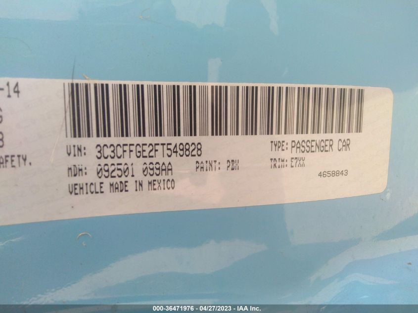 2015 FIAT 500E BATTERY ELECTRIC 3C3CFFGE2FT549828