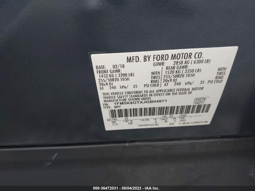 2018 FORD EXPLORER SPORT - 1FM5K8GTXJGB04871