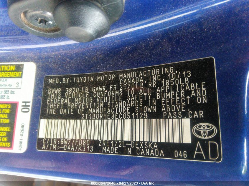 2014 TOYOTA COROLLA LE - 2T1BURHE8EC051129
