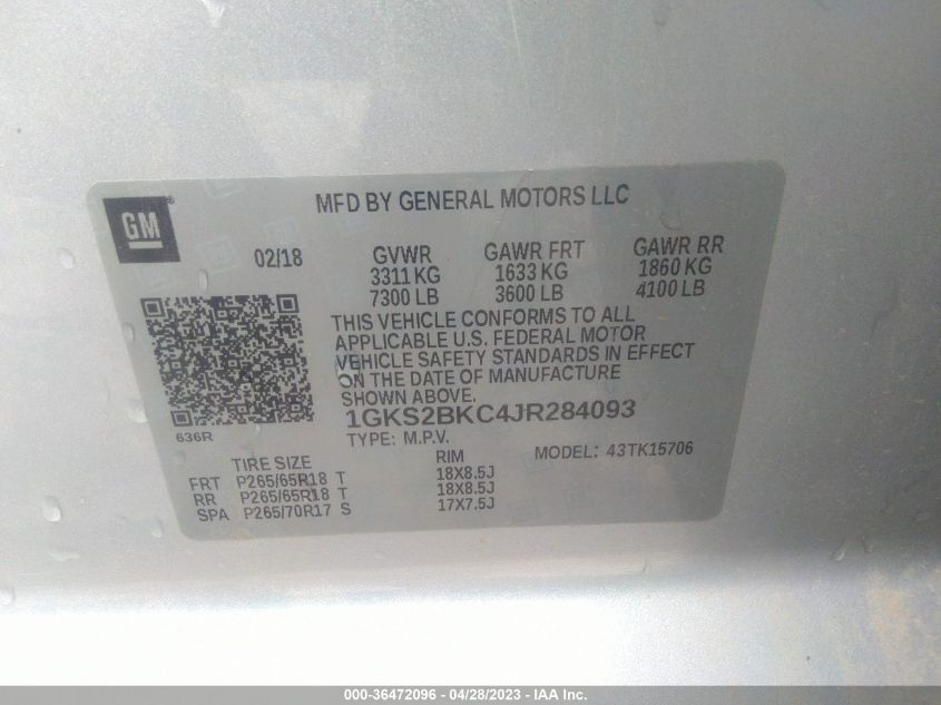 2018 GMC YUKON SLT - 1GKS2BKC4JR284093