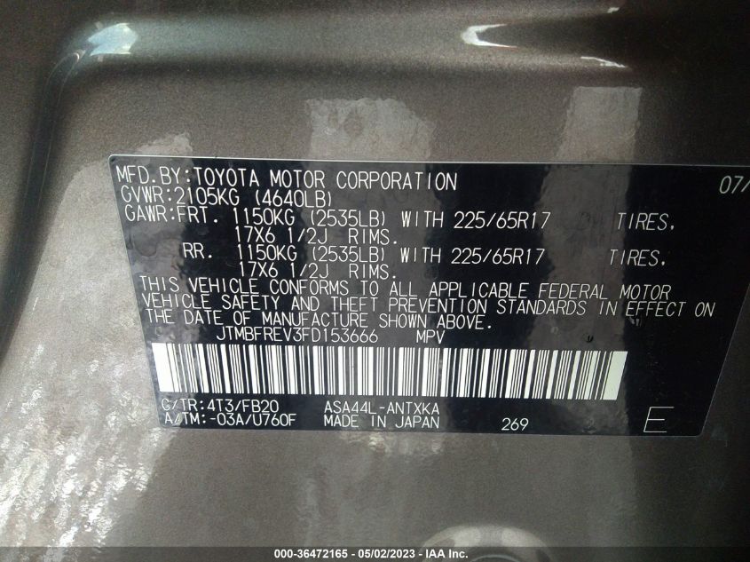 2015 TOYOTA RAV4 LE - JTMBFREV3FD153666