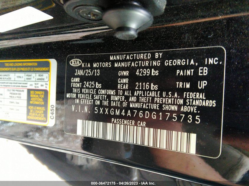 2013 KIA OPTIMA LX - 5XXGM4A76DG175735