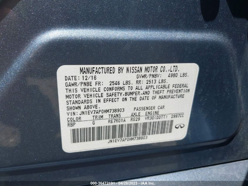 2017 INFINITI Q50 3.0T SIGNATURE EDITION - JN1EV7AP0HM738903