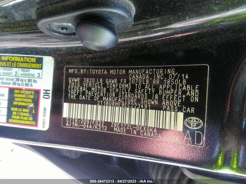 2014 TOYOTA COROLLA L/LE/S/S PLUS/LE PLUS - 2T1BURHE9EC223491