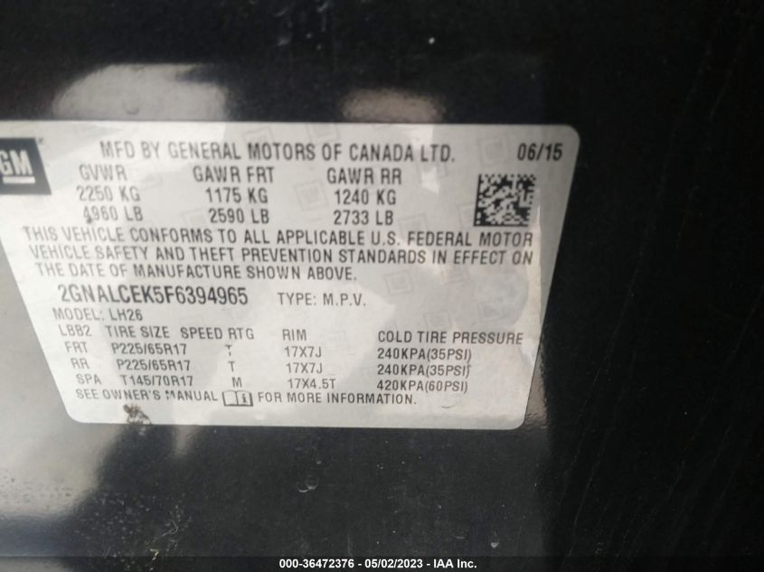 2015 CHEVROLET EQUINOX LT - 2GNALCEK5F6394965