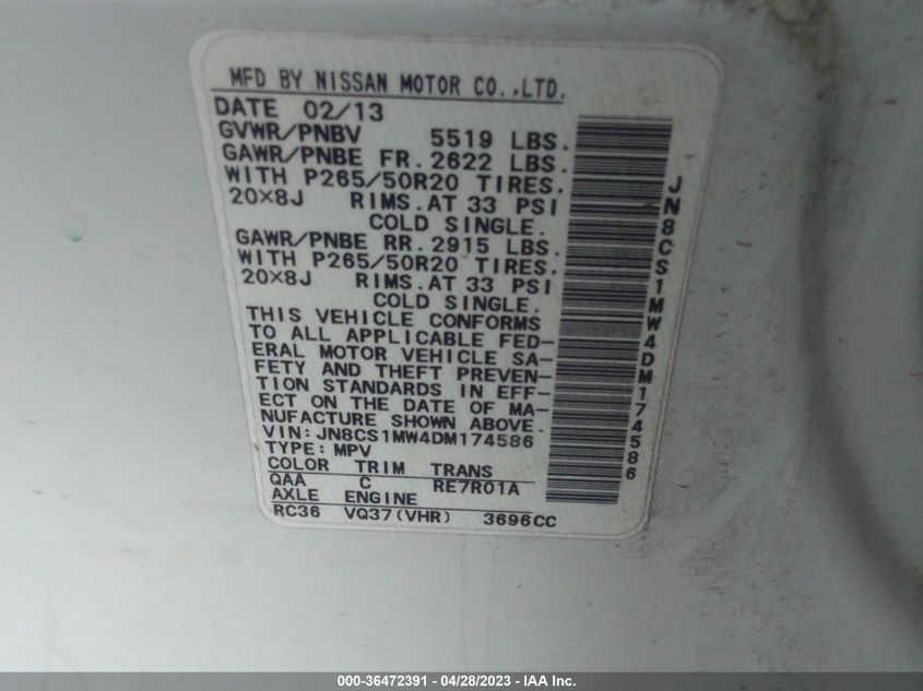 2013 INFINITI FX37 - JN8CS1MW4DM174586