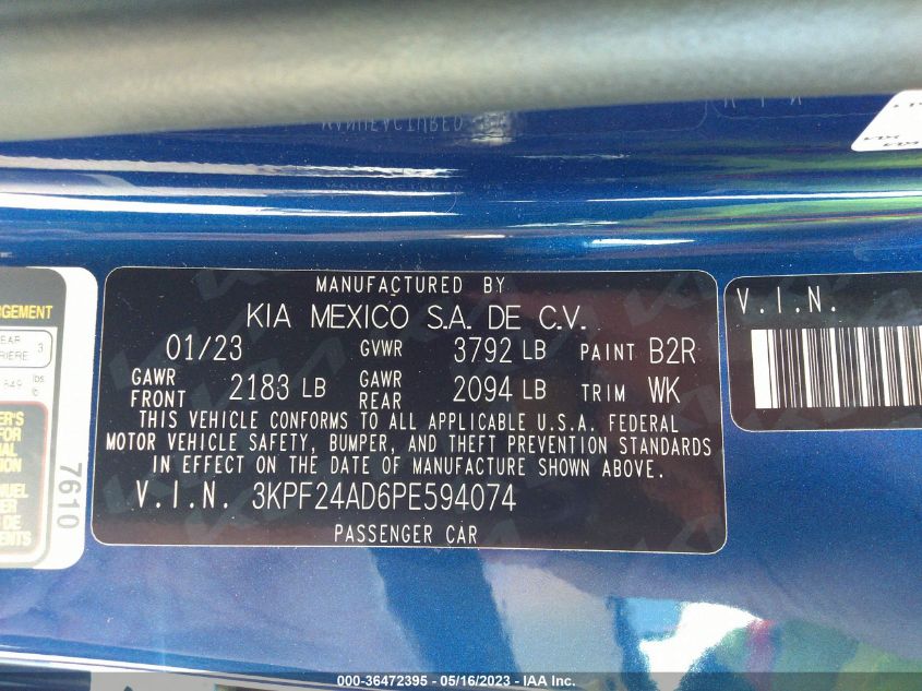 2023 KIA FORTE LXS - 3KPF24AD6PE594074