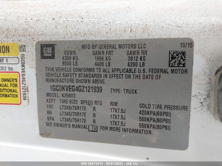 2016 CHEVROLET SILVERADO 2500HD LT - 1GC0KVEG4GZ121939
