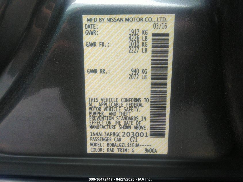 2016 NISSAN ALTIMA 2.5 - 1N4AL3AP8GC203001