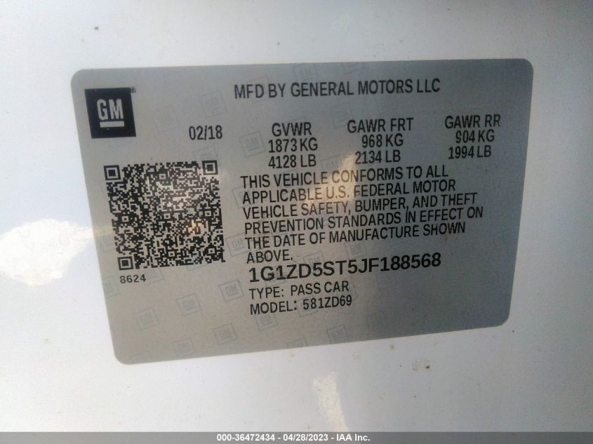 2018 CHEVROLET MALIBU LT - 1G1ZD5ST5JF188568