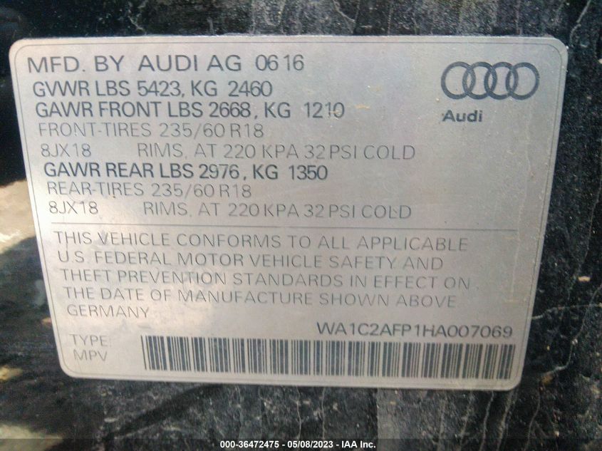 2017 AUDI Q5 PREMIUM - WA1C2AFP1HA007069