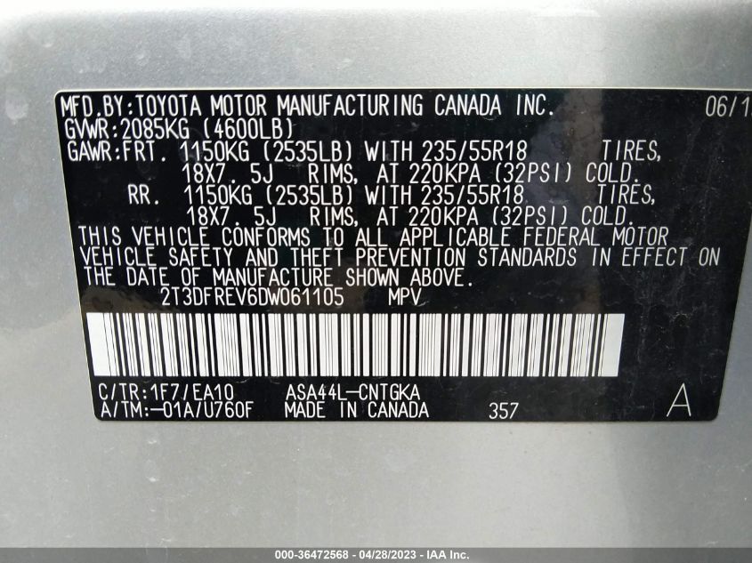 2013 TOYOTA RAV4 LIMITED - 2T3DFREV6DW061105