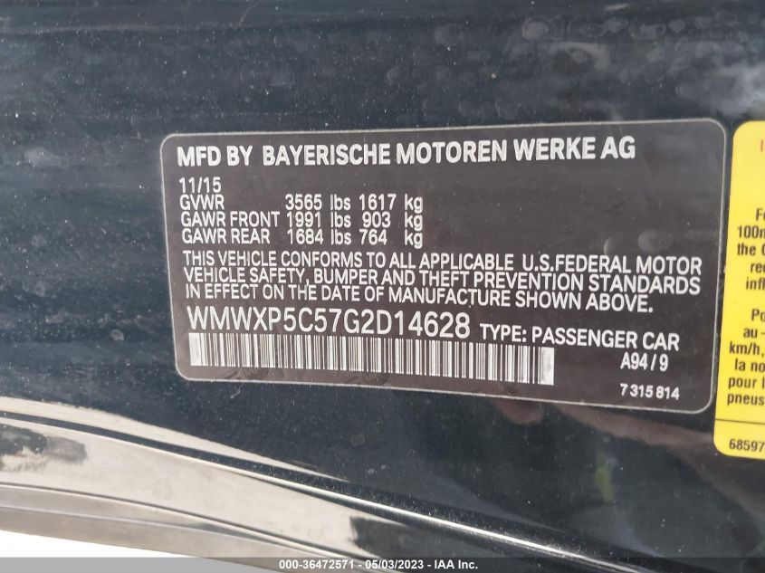 2016 MINI COOPER HARDTOP - WMWXP5C57G2D14628