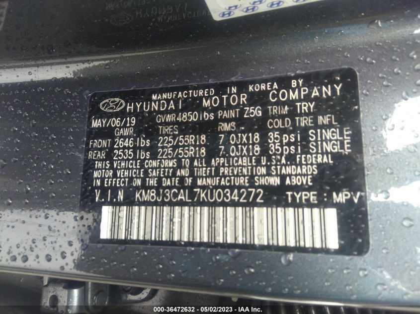 2019 HYUNDAI TUCSON LIMITED - KM8J3CAL7KU034272