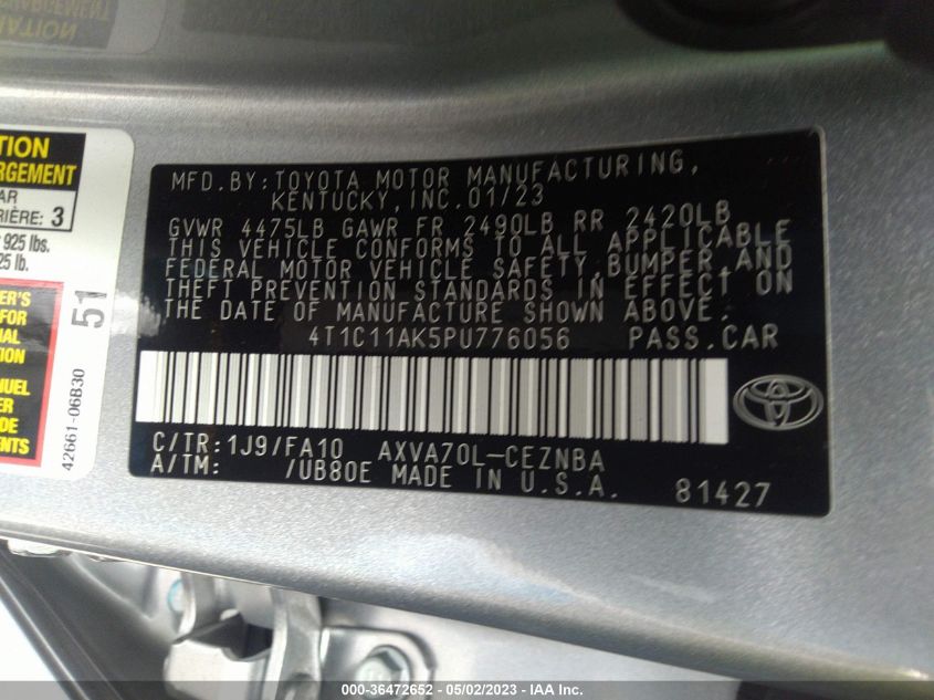 2023 TOYOTA CAMRY LE - 4T1C11AK5PU776056