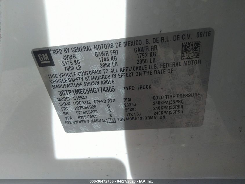 2017 GMC SIERRA 1500 SLE - 3GTP1MEC5HG174305