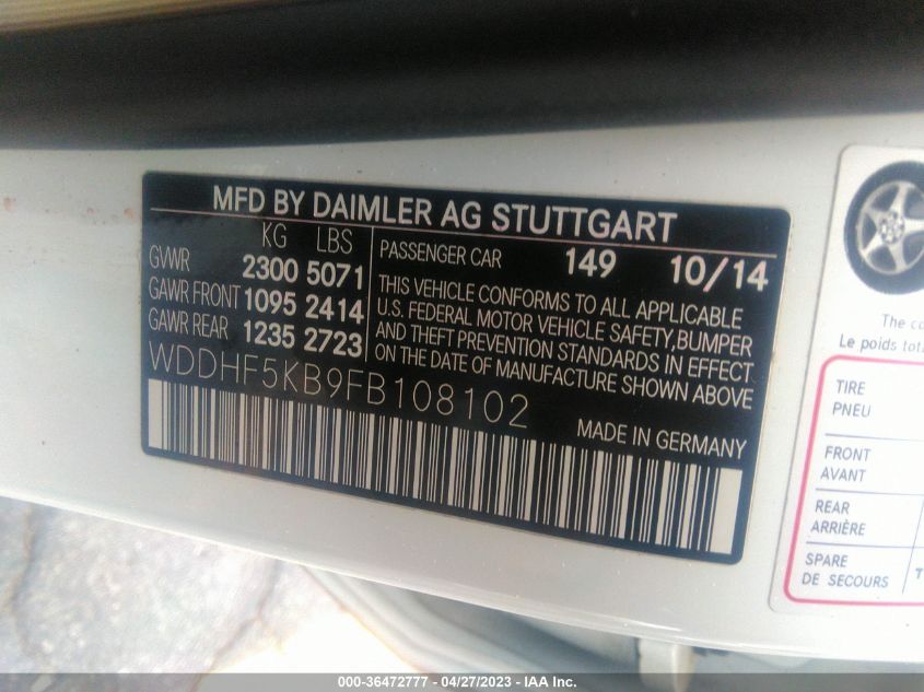 2015 MERCEDES-BENZ E-CLASS E 350 - WDDHF5KB9FB108102