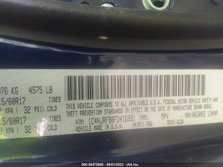 2015 JEEP PATRIOT HIGH ALTITUDE EDITION - 1C4NJRFB8FD416931