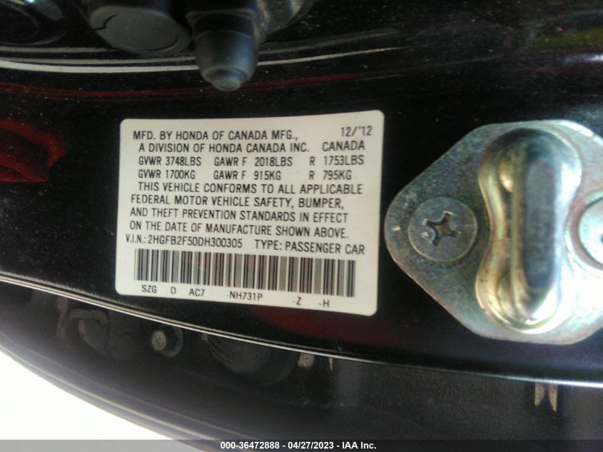 2013 HONDA CIVIC SDN LX - 2HGFB2F50DH300305