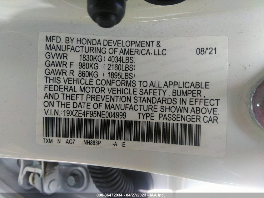2022 HONDA INSIGHT TOURING - 19XZE4F95NE004999