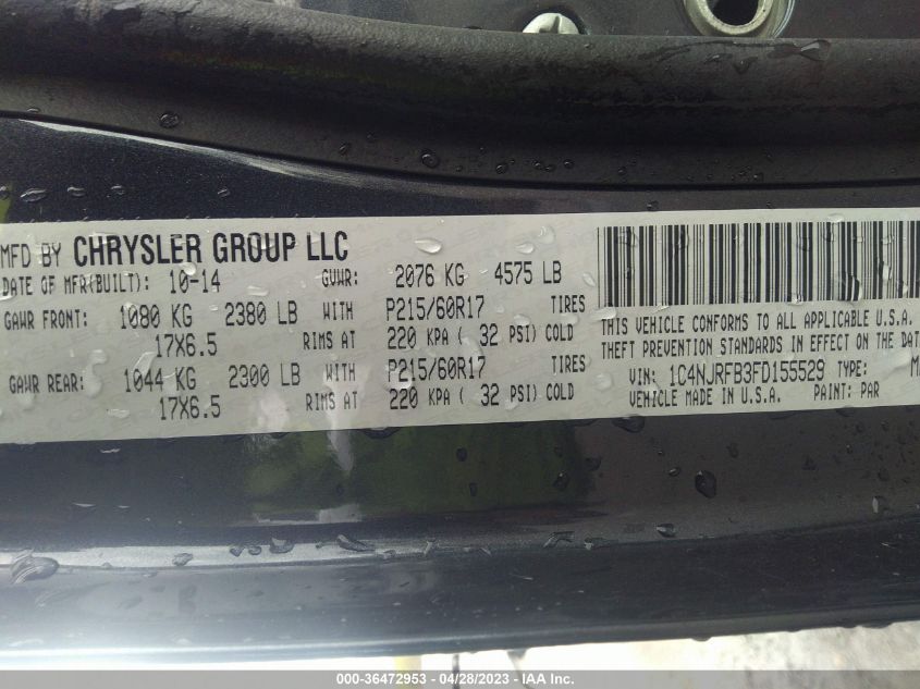 2015 JEEP PATRIOT LATITUDE - 1C4NJRFB3FD155529