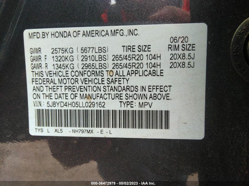 2020 ACURA MDX W/TECHNOLOGY/A-SPEC PKG - 5J8YD4H05LL029162