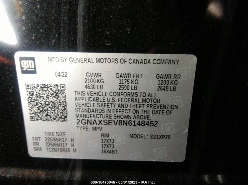 2022 CHEVROLET EQUINOX LS - 2GNAXSEV8N6148452