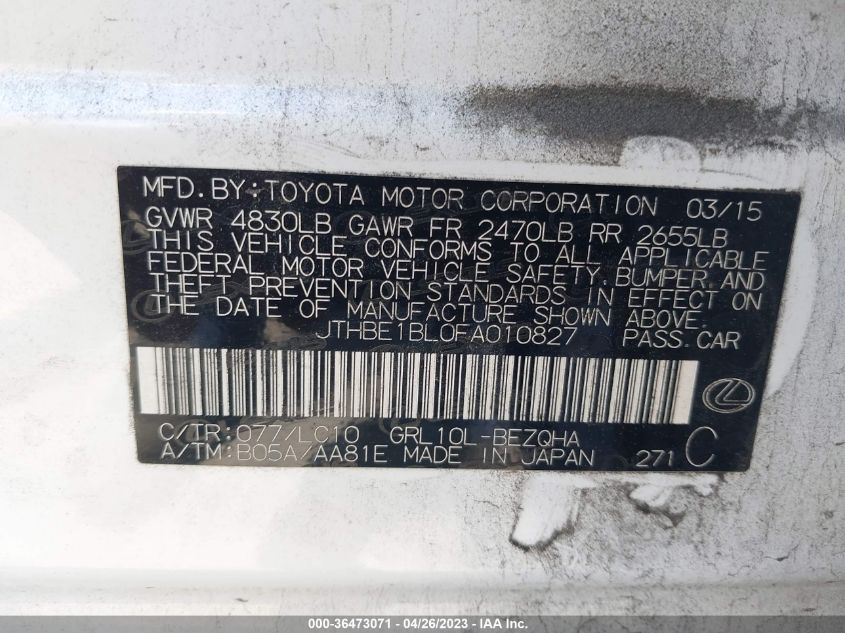 2015 LEXUS GS 350 - JTHBE1BL0FA010827