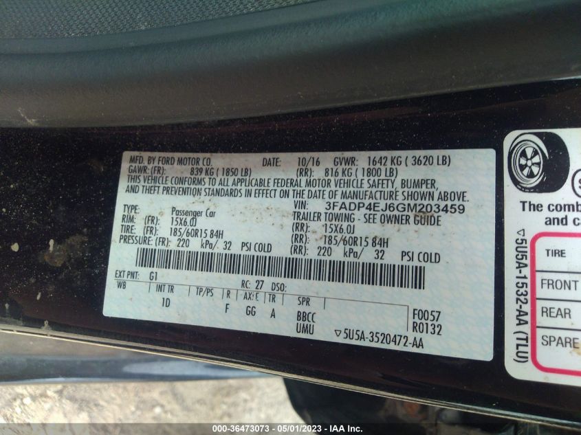 2016 FORD FIESTA SE - 3FADP4EJ6GM203459