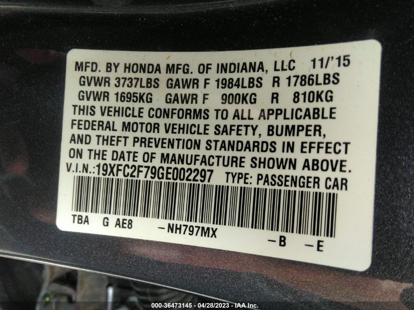 2016 HONDA CIVIC SEDAN EX - 19XFC2F79GE002297