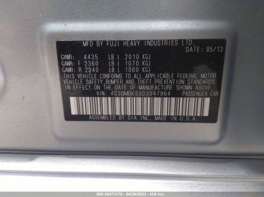 2013 SUBARU LEGACY 2.5I LIMITED - 4S3BMBK60D3047964