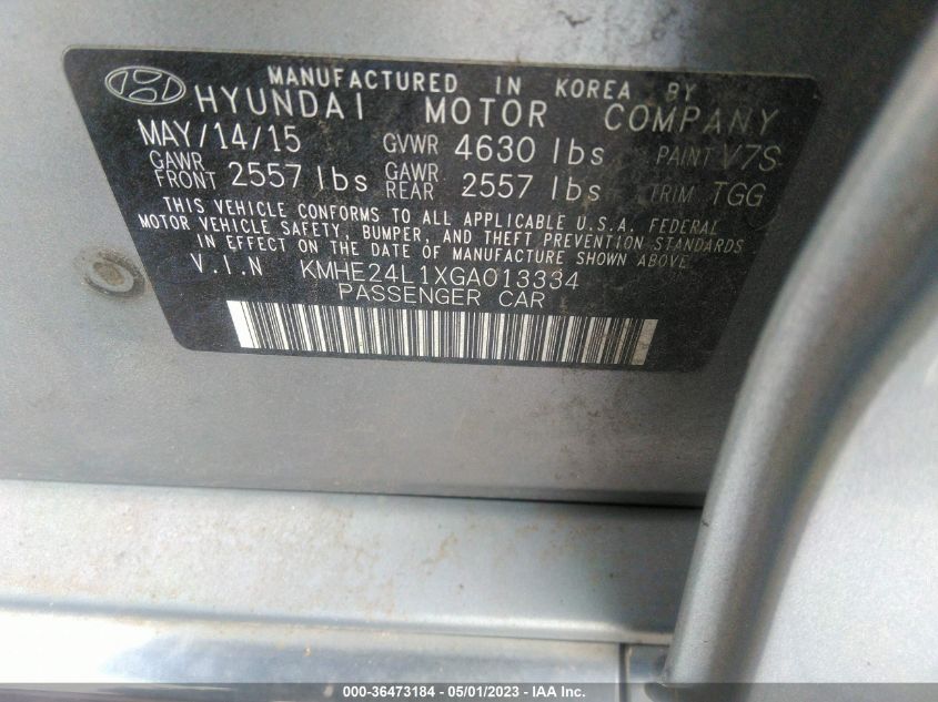 2016 HYUNDAI SONATA HYBRID SE - KMHE24L1XGA013334