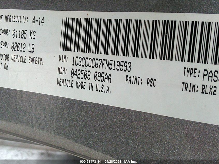 2015 CHRYSLER 200 C - 1C3CCCCG7FN519593