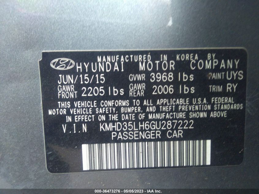 2016 HYUNDAI ELANTRA GT - KMHD35LH6GU287222