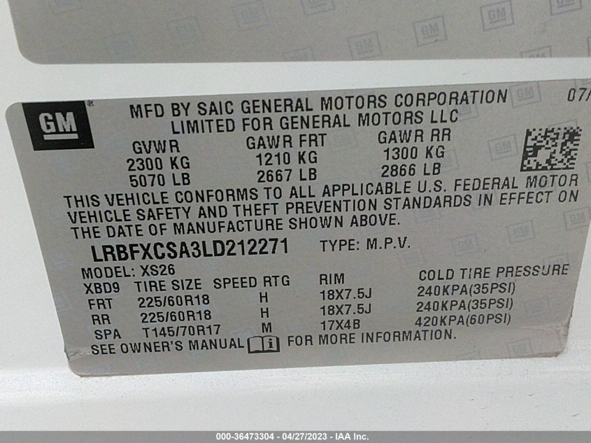 2020 BUICK ENVISION ESSENCE - LRBFXCSA3LD212271