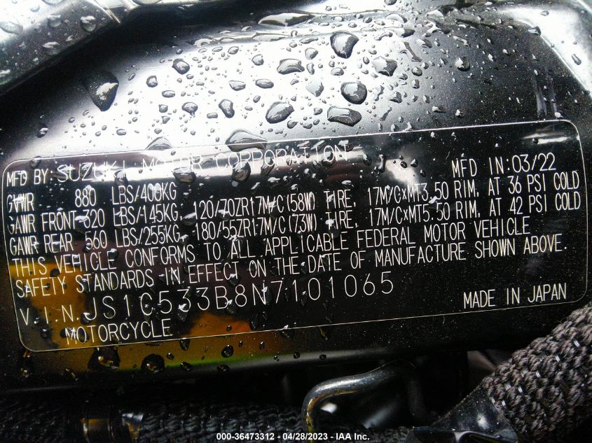 2022 SUZUKI GSX-S750 M/Z - JS1C533B8N7101065