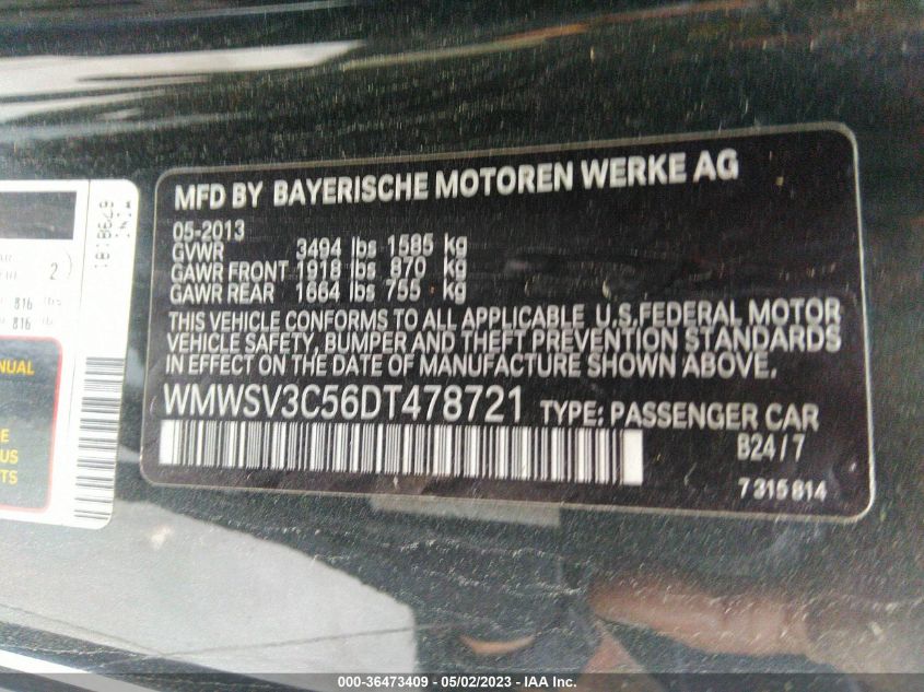 2013 MINI COOPER HARDTOP S - WMWSV3C56DT478721