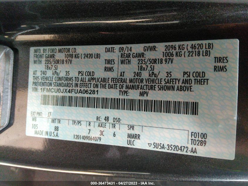 2015 FORD ESCAPE TITANIUM - 1FMCU0JX4FUA06281