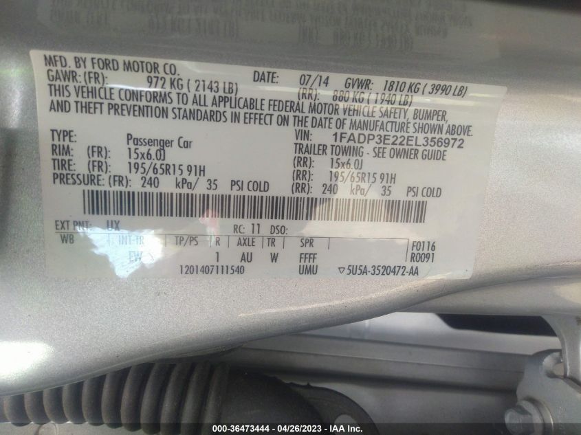 2014 FORD FOCUS S - 1FADP3E22EL356972