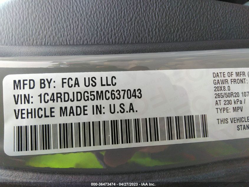 2021 DODGE DURANGO GT - 1C4RDJDG5MC637043