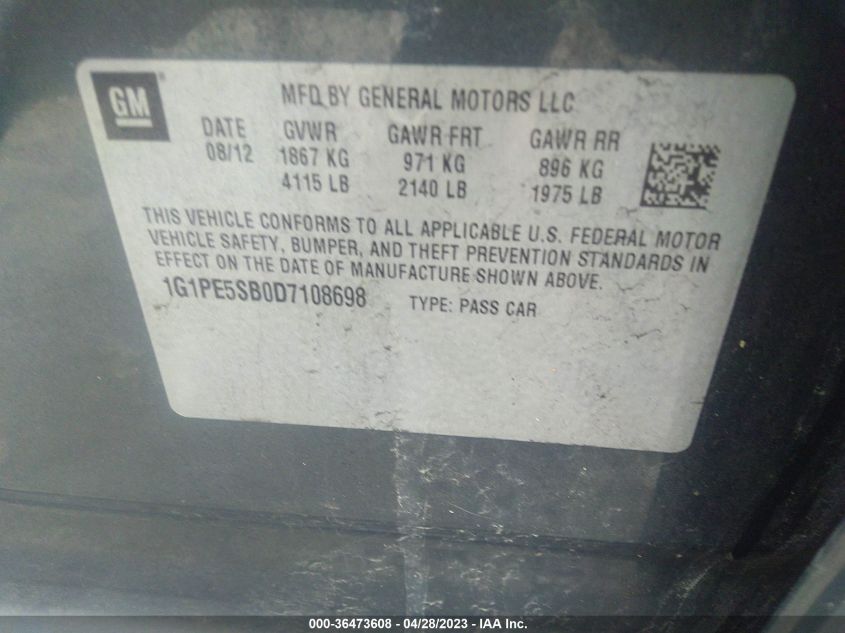 2013 CHEVROLET CRUZE 2LT - 1G1PE5SB0D7108698