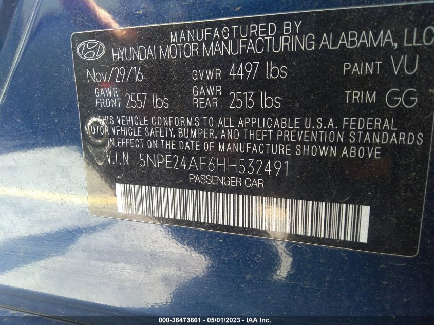 2017 HYUNDAI SONATA 2.4L - 5NPE24AF6HH532491