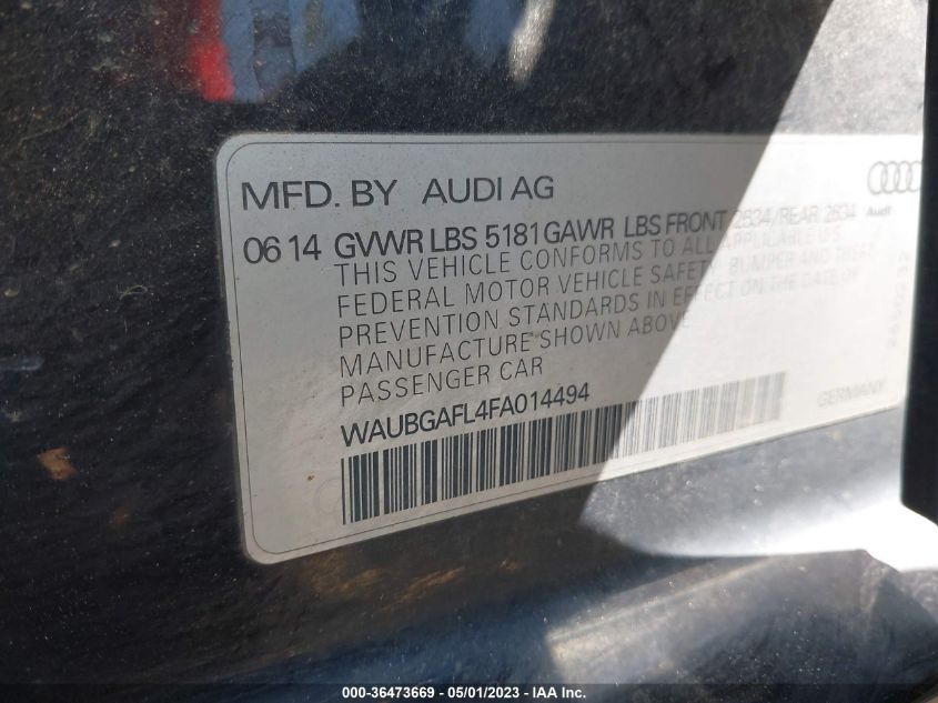 WAUBGAFL4FA014494 2015 AUDI S4, photo no. 9