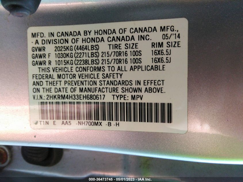 2014 HONDA CR-V LX - 2HKRM4H33EH680617