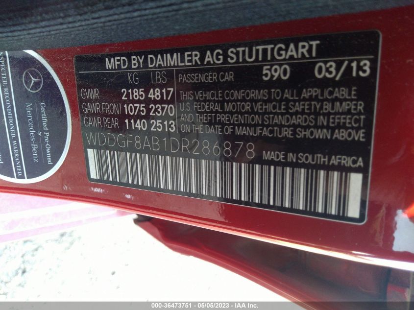 2013 MERCEDES-BENZ C-CLASS C 300 - WDDGF8AB1DR286878