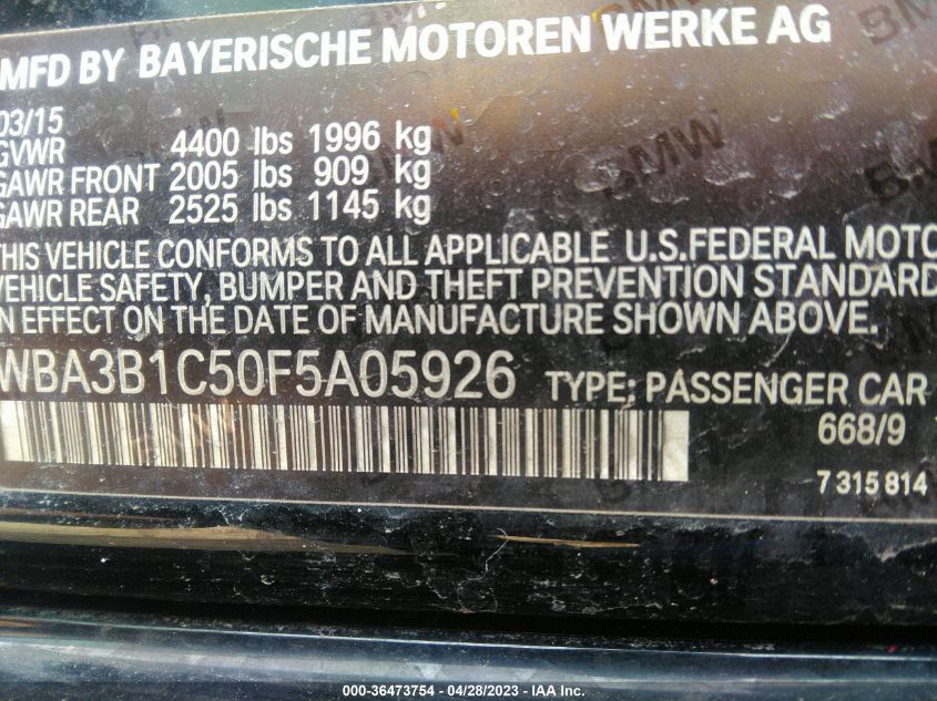 2015 BMW 3 SERIES 320I - WBA3B1C50F5A05926