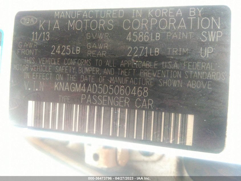 2013 KIA OPTIMA HYBRID LX - KNAGM4AD5D5060468
