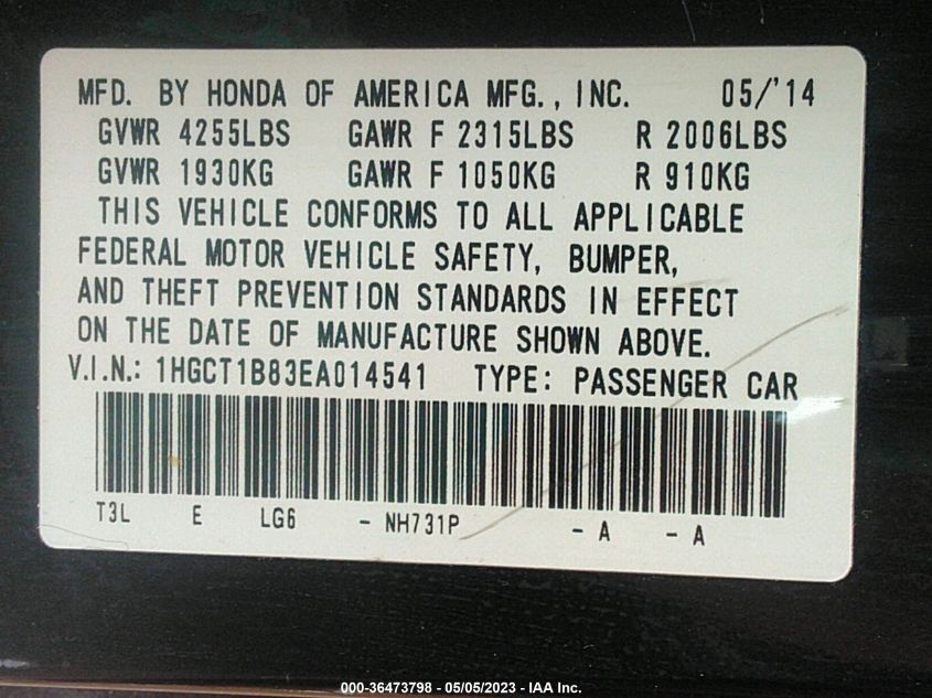 2014 HONDA ACCORD COUPE EX-L - 1HGCT1B83EA014541